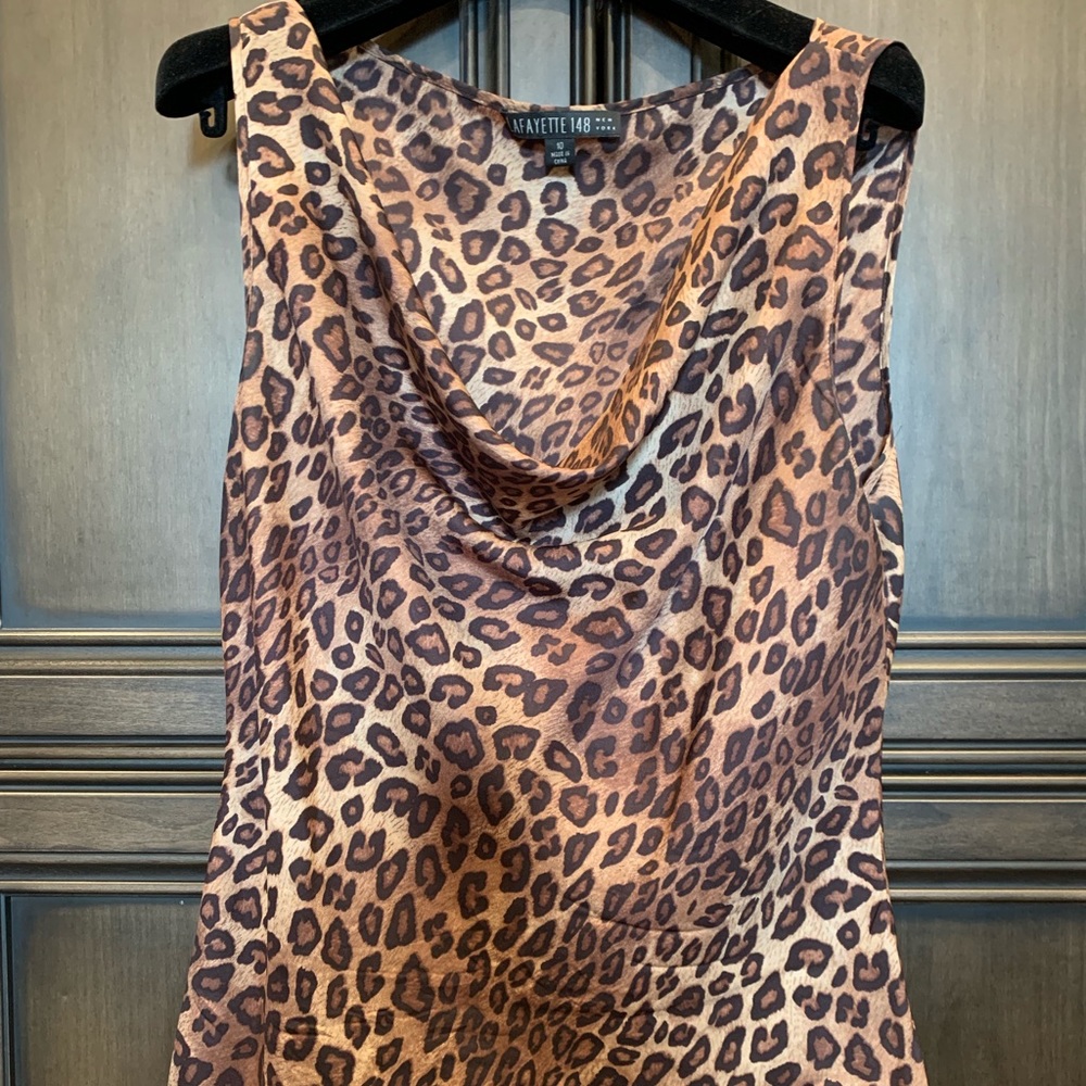 Lafayette 148 silk cheetah sleeveless blouse.